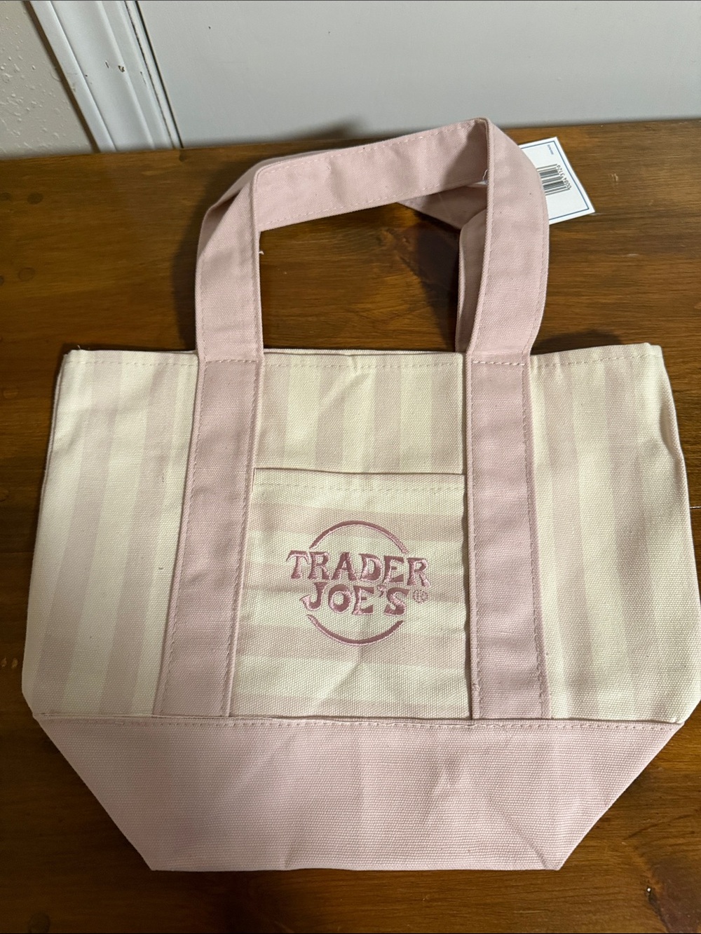 Pink & Cream Striped Canvas Tote Bag